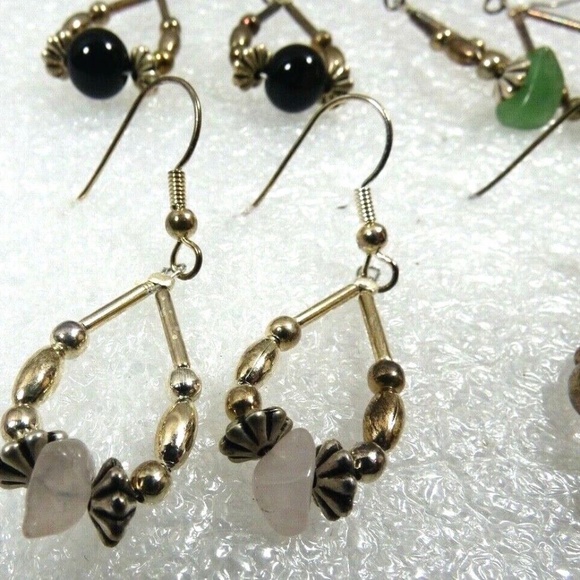 lot of 6 Handcrafted Liquid Silver Black Onyx Quartz Chandelier dangle earrings - Picture 4 of 9